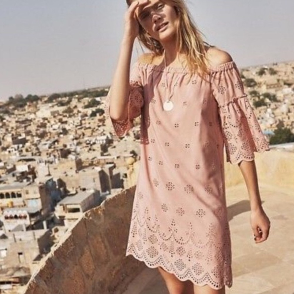 Madewell blush eyelet off the shoulder dress
